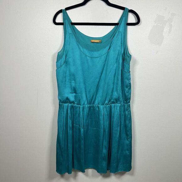 Alice + Olivia Teal Layered Sleeveless Silk Mini Dress Women's Size Medium - Picture 1 of 8